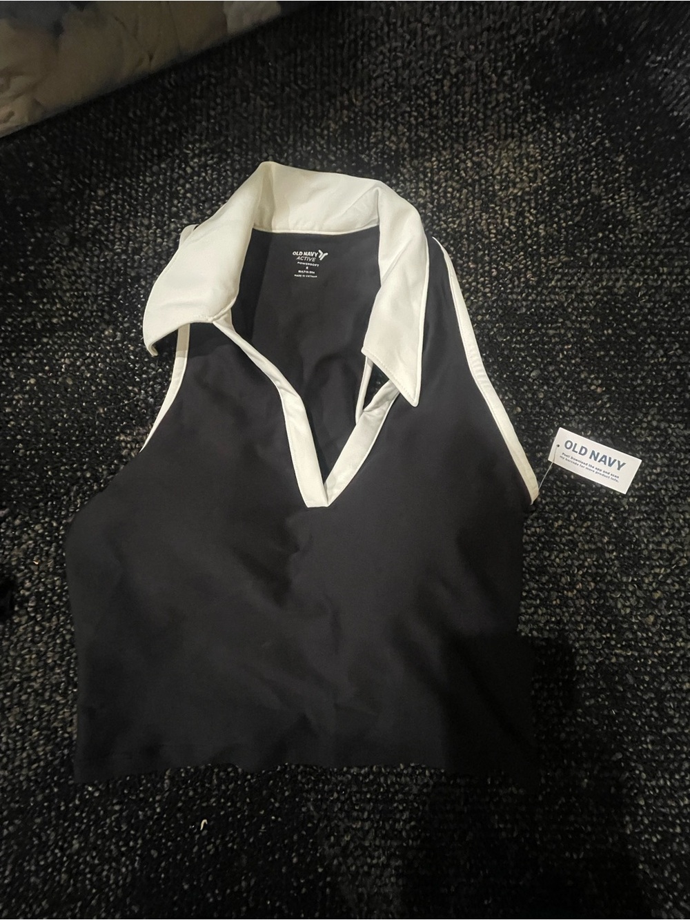 Old Navy Black Crop Polo Tank with White Collar and Trim